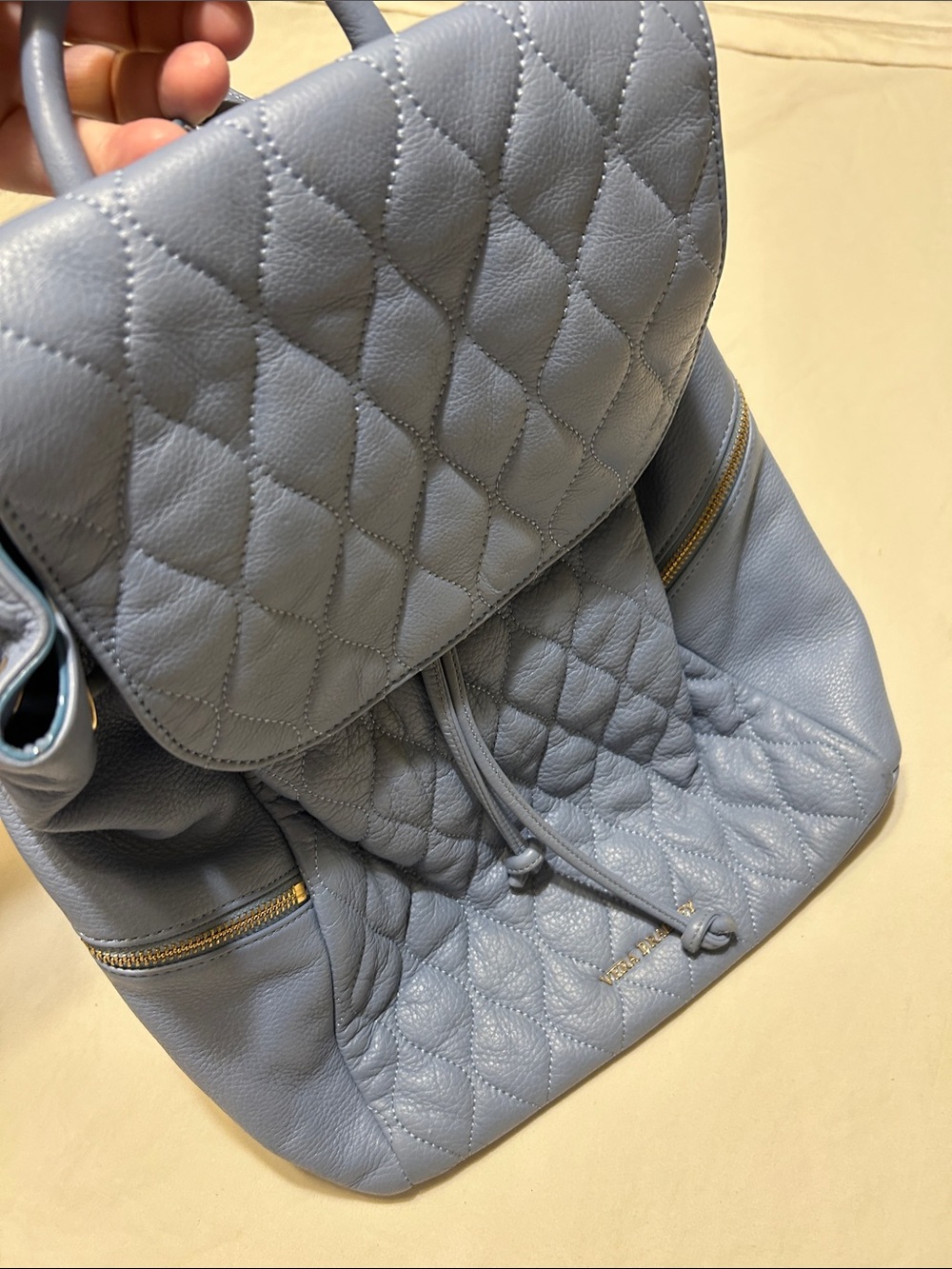 Vera Bradley Quilted Drawstring Backpack in Dusty Blue